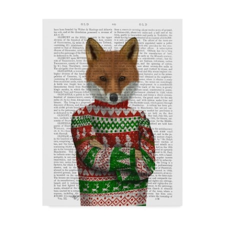 Fab Funky 'Fox In Christmas Sweater Text' Canvas Art,35x47